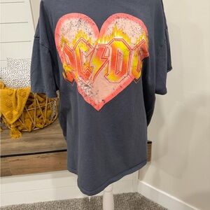 AC/DC Gray Tee with Pink and Yellow Heart Design
